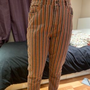 Magenta and Blue Striped Jeans